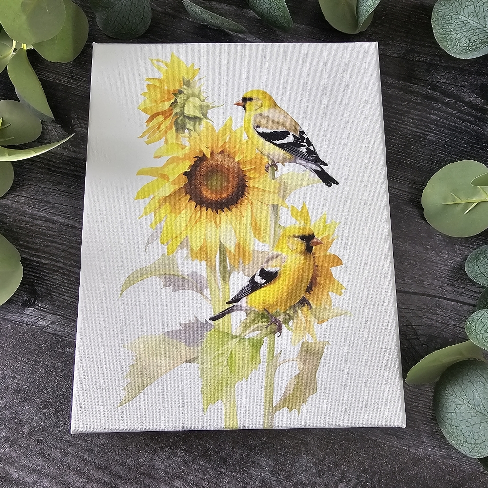 Sunflower and Bird Canvas Wall Art